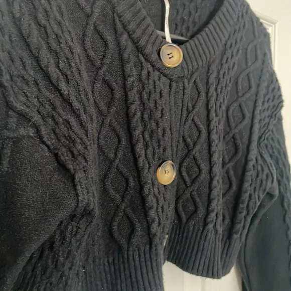 Free People Sadie Cable crop Cardigan Black Size Medium