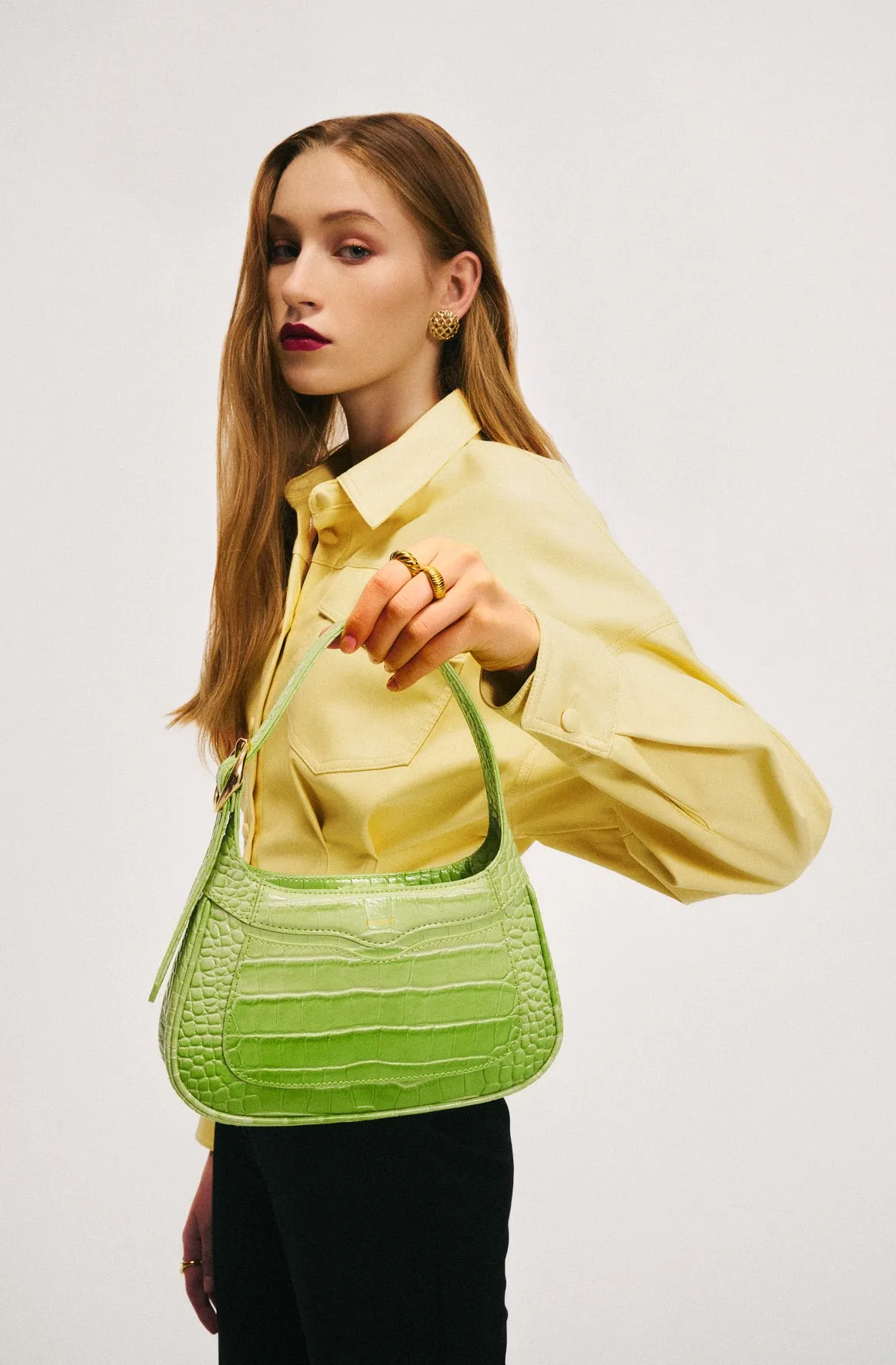 Freya Gradient Croc Shoulder Bag - Green