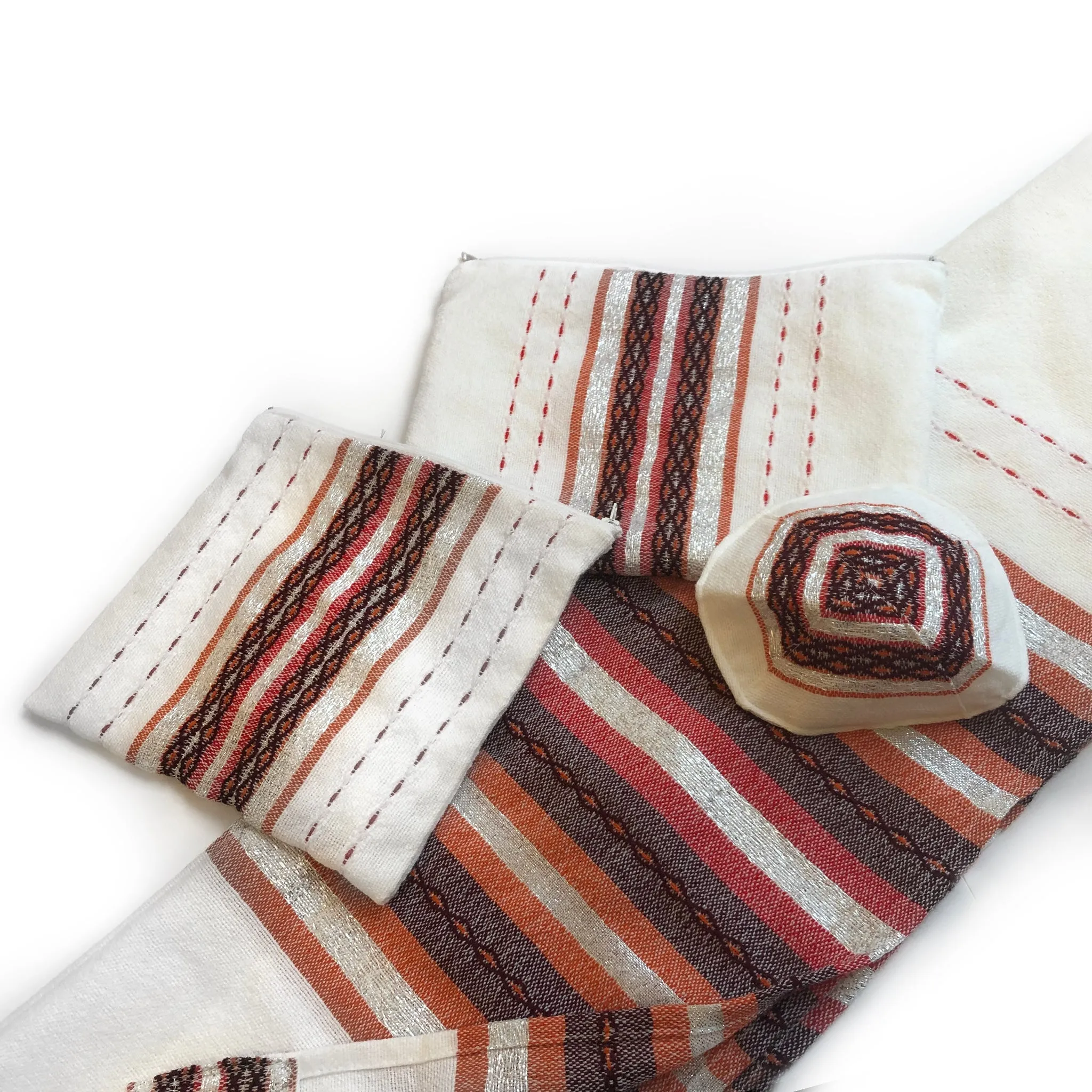Gabrieli Premium - Wool Tallit - Red, Orange & Silver