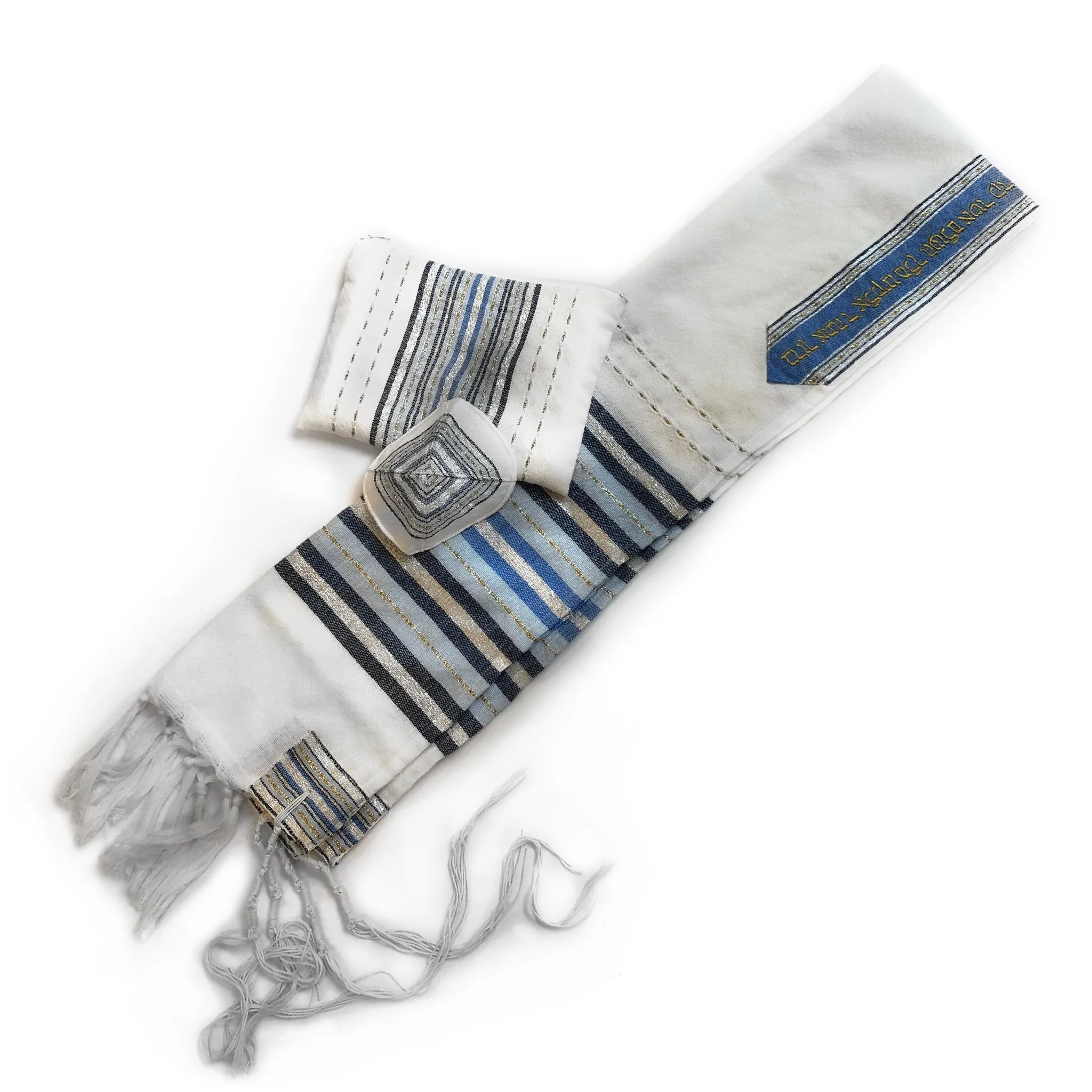 Gabrieli Premium - Wool Tallit - Shades of Blue, Gold & Silver