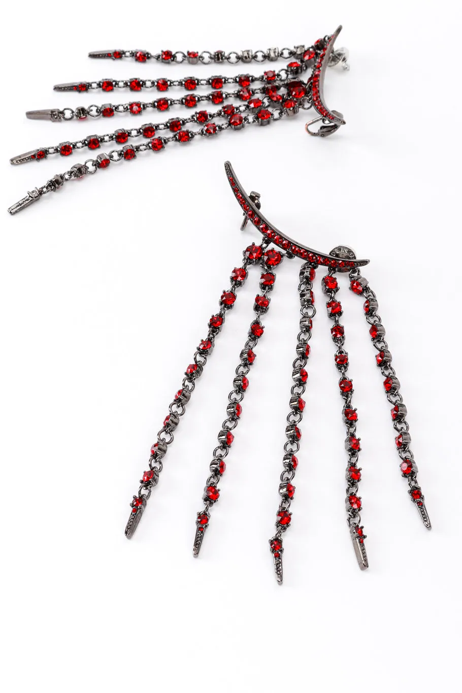 Garnet Crescent Moon & Falling Stars Crawler Earrings