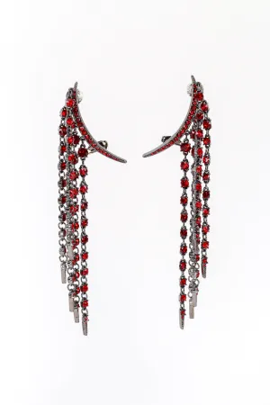 Garnet Crescent Moon & Falling Stars Crawler Earrings