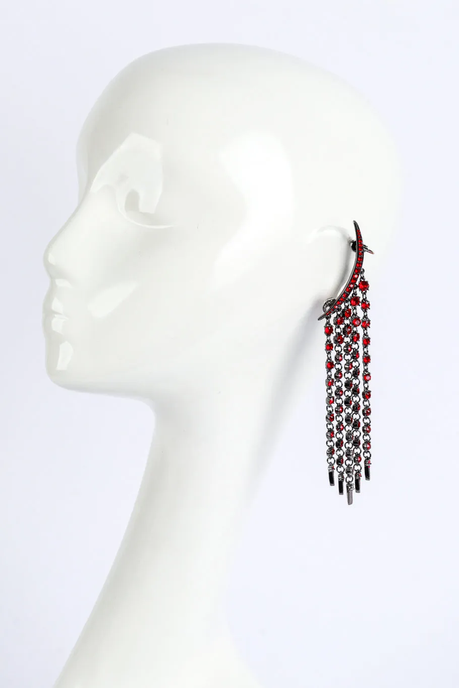 Garnet Crescent Moon & Falling Stars Crawler Earrings