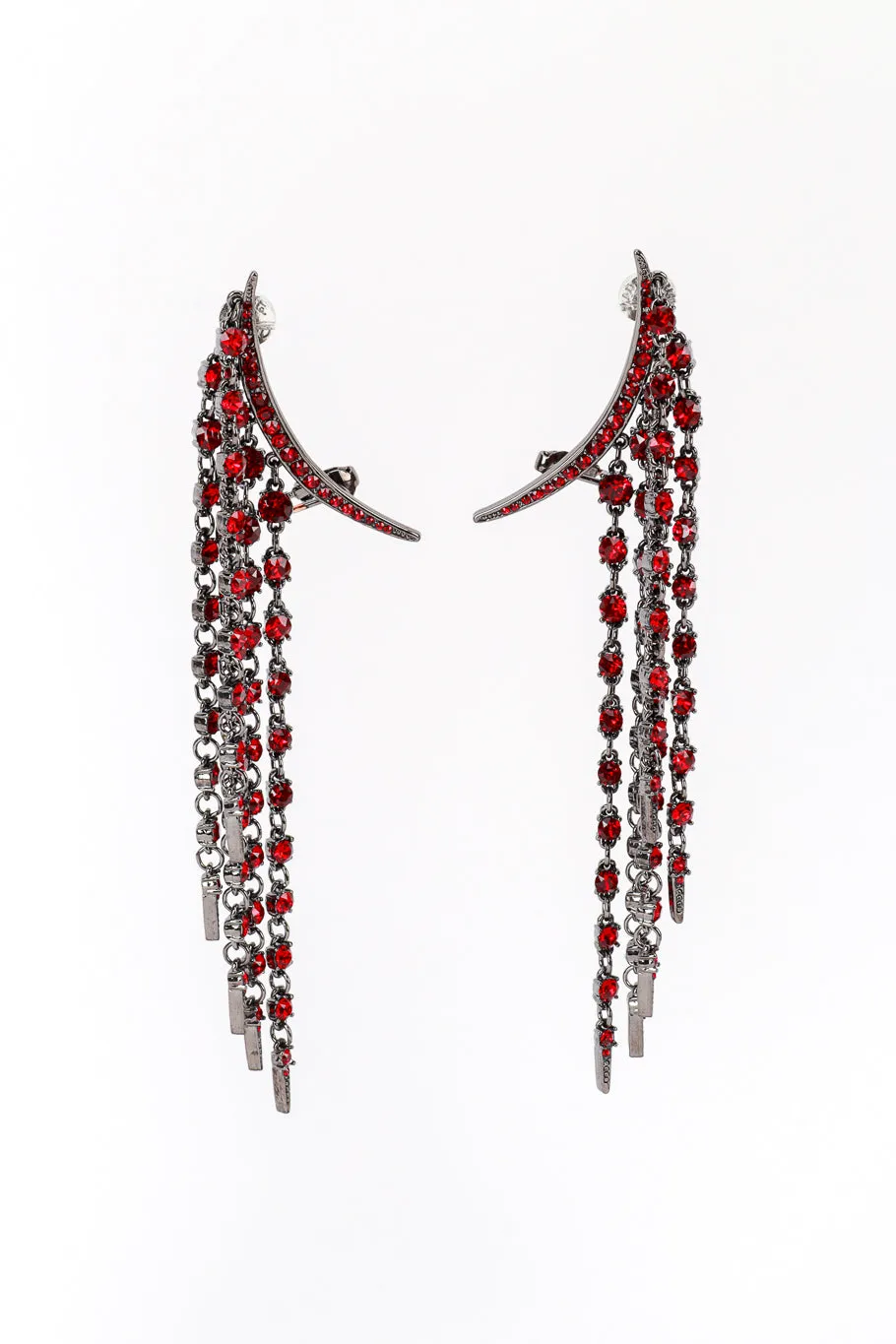 Garnet Crescent Moon & Falling Stars Crawler Earrings