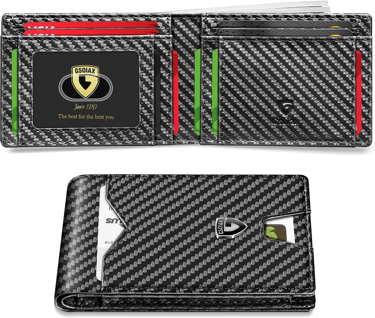 Genuine Leather Carbon Fiber Wallet Rfid Blocking Bifold Wallet For Men