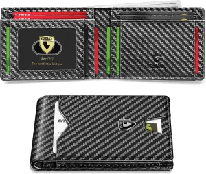 Genuine Leather Carbon Fiber Wallet Rfid Blocking Bifold Wallet For Men