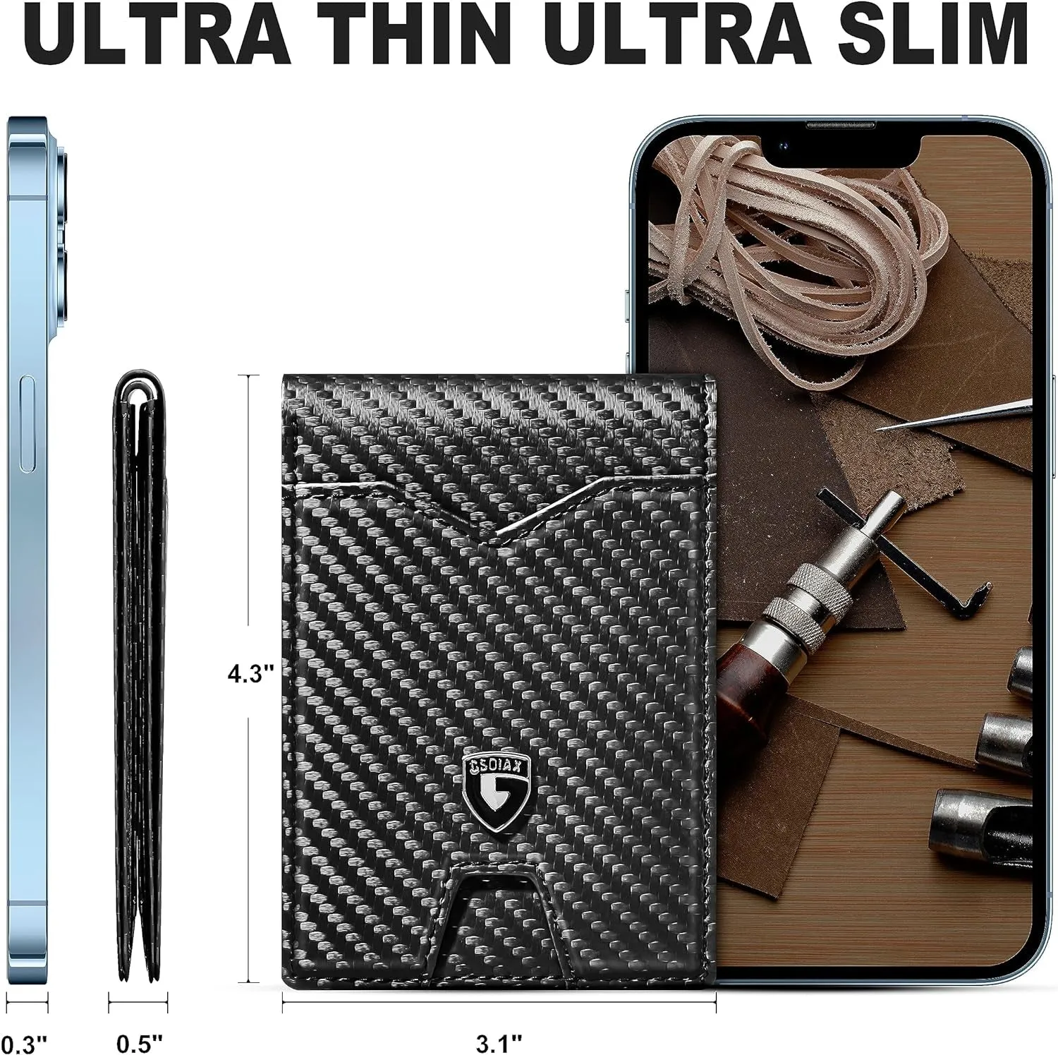 Genuine Leather Carbon Fiber Wallet Rfid Blocking Bifold Wallet For Men