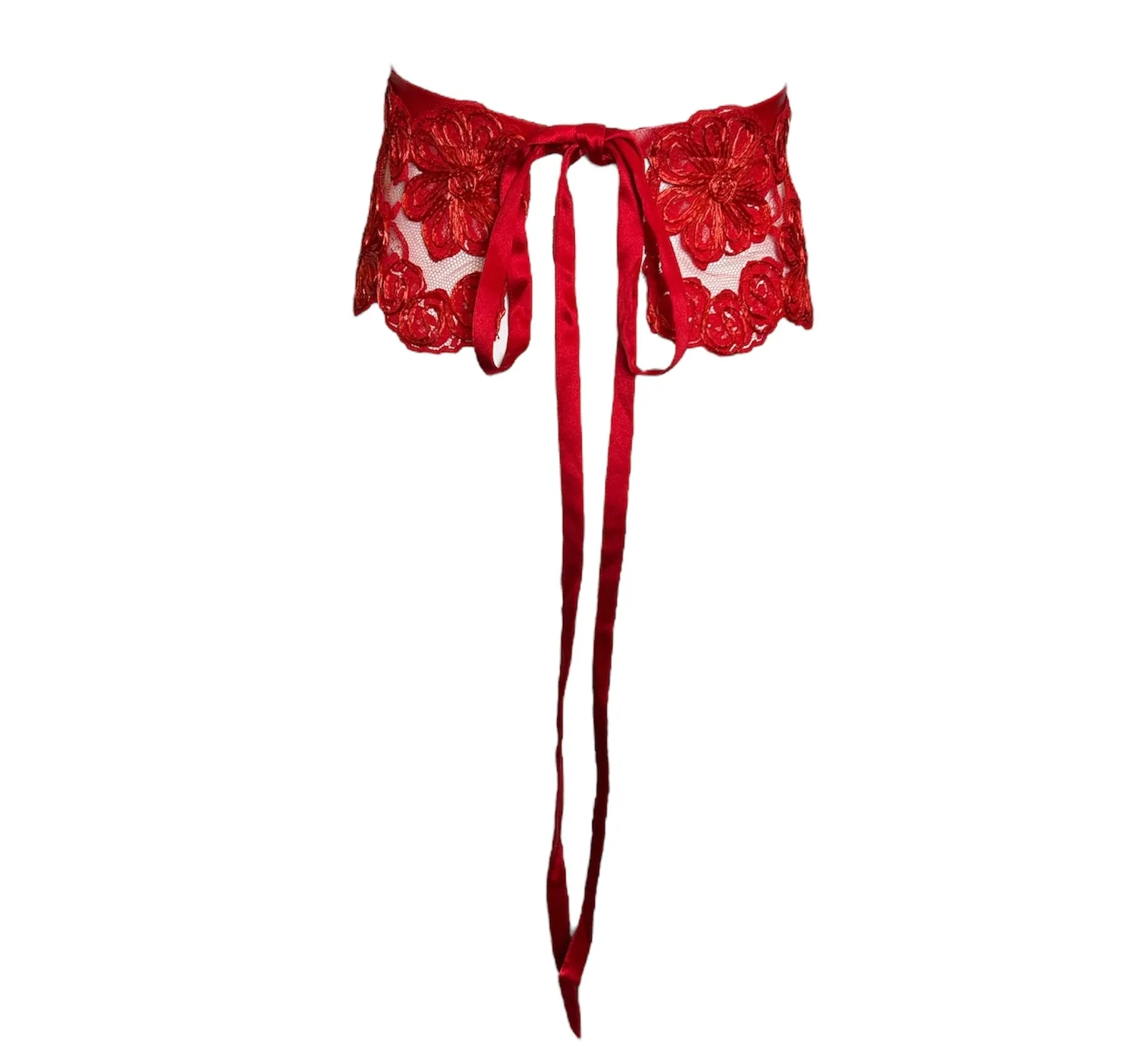 Geoffrey Beene '80s Red Leather and Raffia Floral Peplum Belt