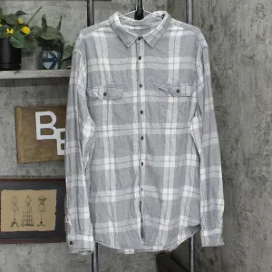 George Mens Button Up Cotton Blend Flannel Shirt Gray Plaid Multi 2XL Tall
