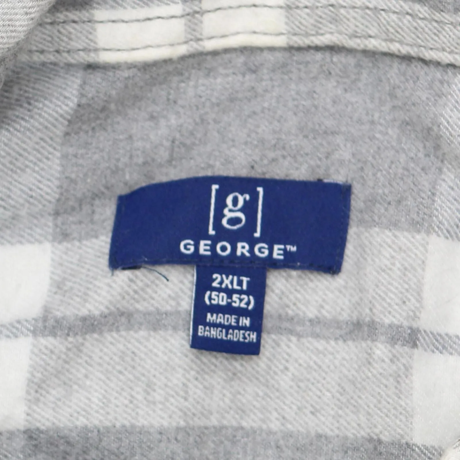 George Mens Button Up Cotton Blend Flannel Shirt Gray Plaid Multi 2XL Tall