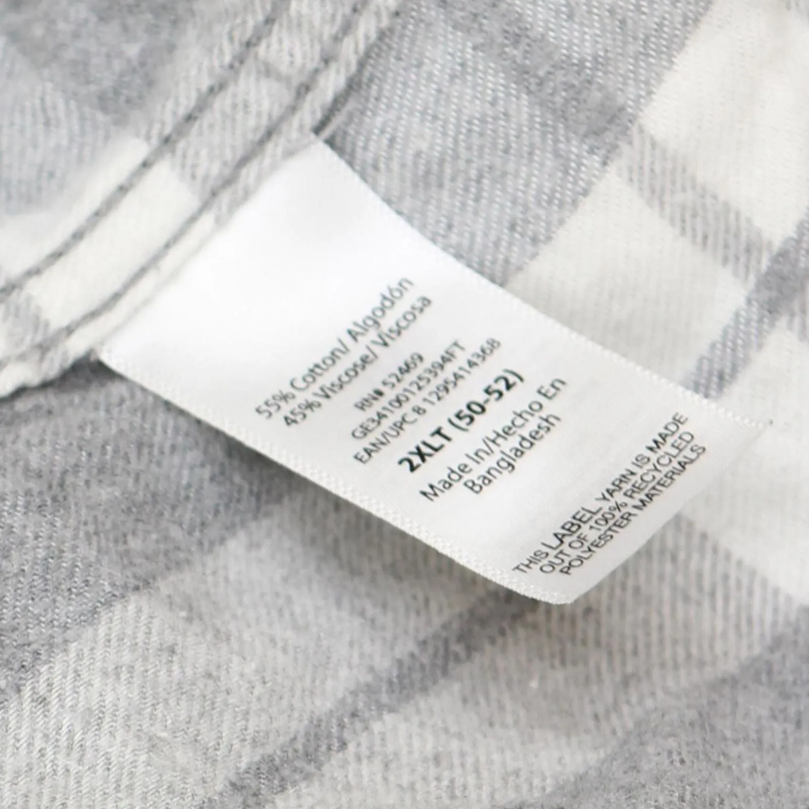 George Mens Button Up Cotton Blend Flannel Shirt Gray Plaid Multi 2XL Tall