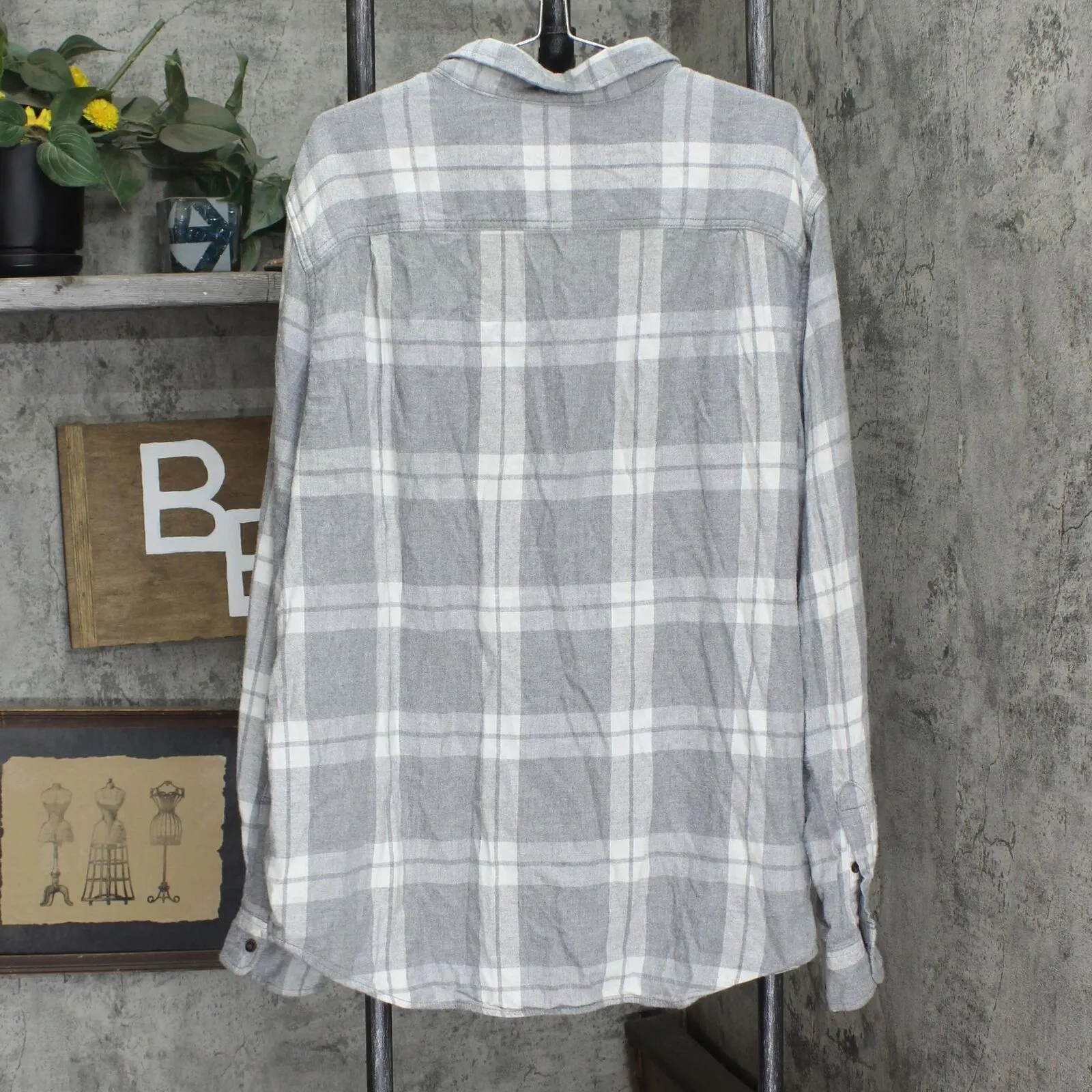 George Mens Button Up Cotton Blend Flannel Shirt Gray Plaid Multi 2XL Tall
