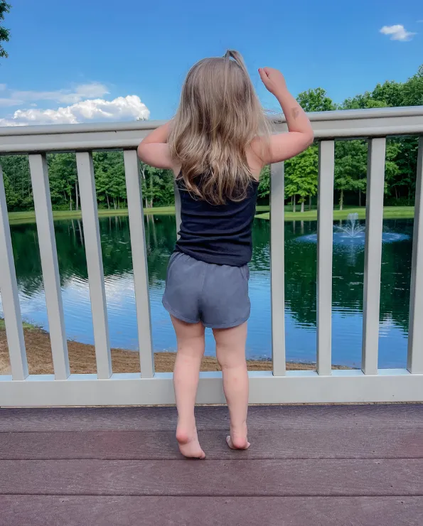 Girls UPF 50  Swim/Camp Board Short | Navy w. White Trim