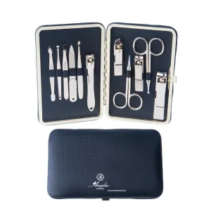 Gold Plating Black Leather Mens Manicure Pedicure Kit - 11 piece Grooming Kit with travel Case