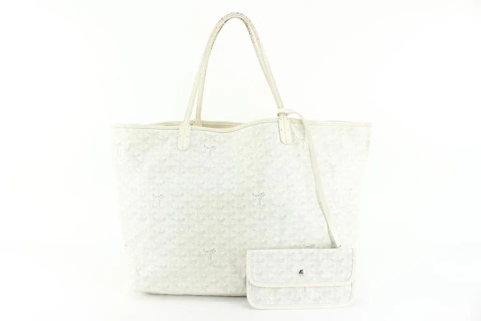 Goyard Large White Chevron St Louis GM Tote with Pouch 99gy516s