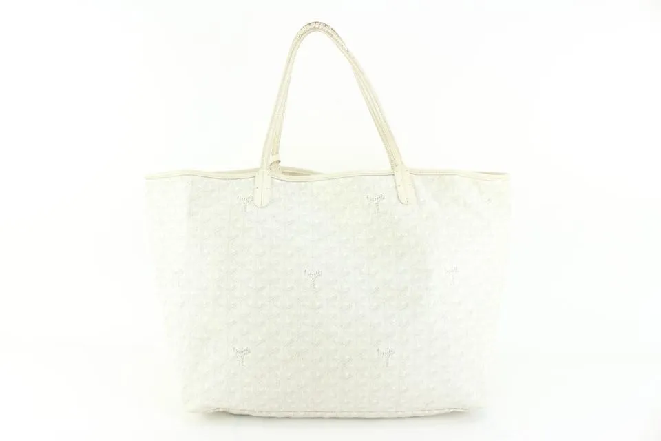 Goyard Large White Chevron St Louis GM Tote with Pouch 99gy516s