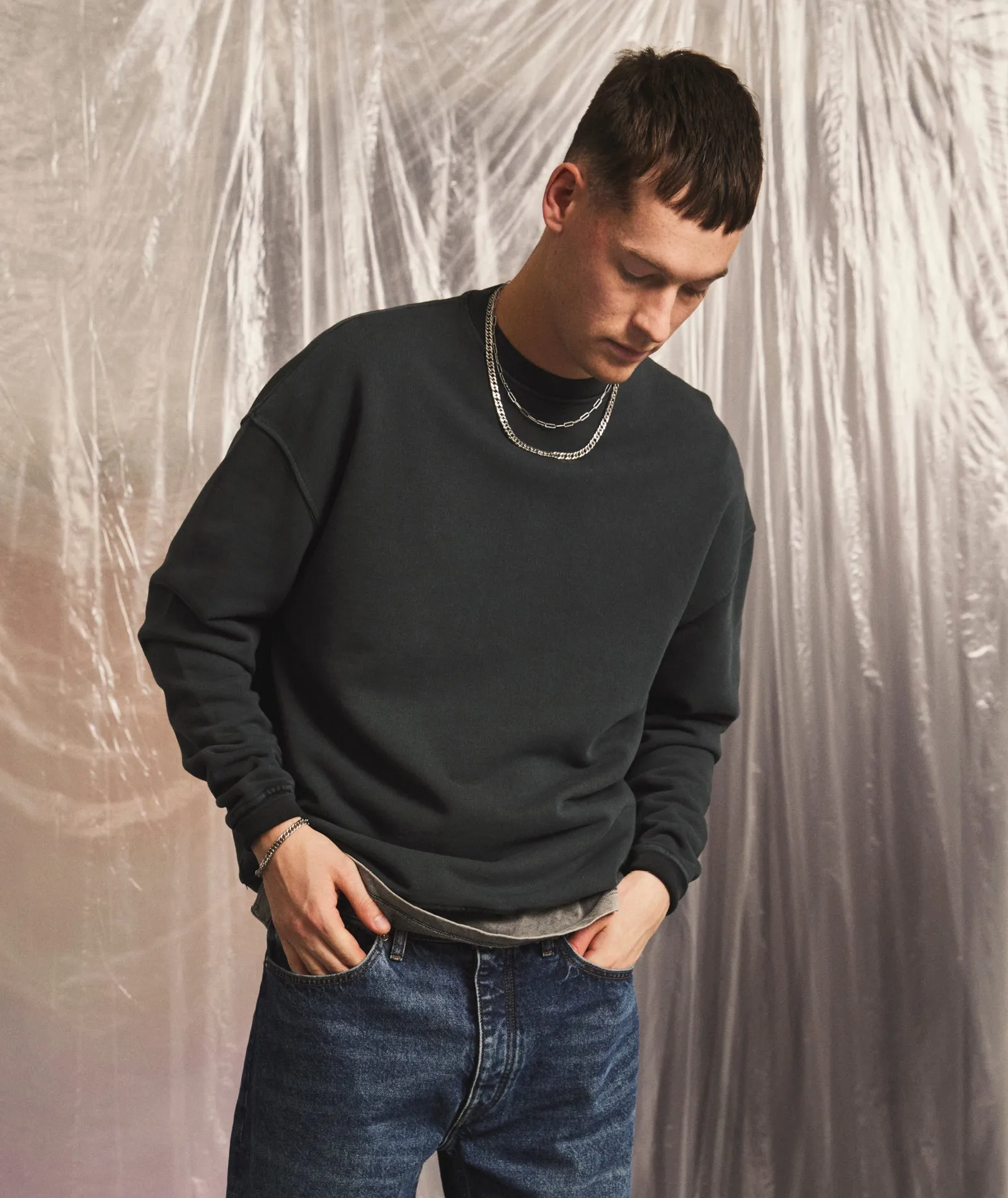 GP Drop Shoulder Crew Neck Sweat - Acid Black