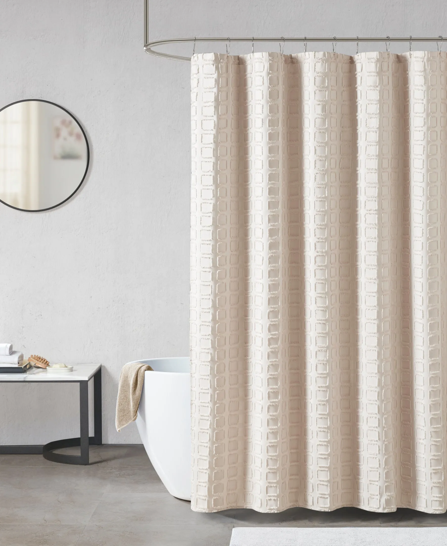 Gridd Woven Clipped Solid Shower Curtain