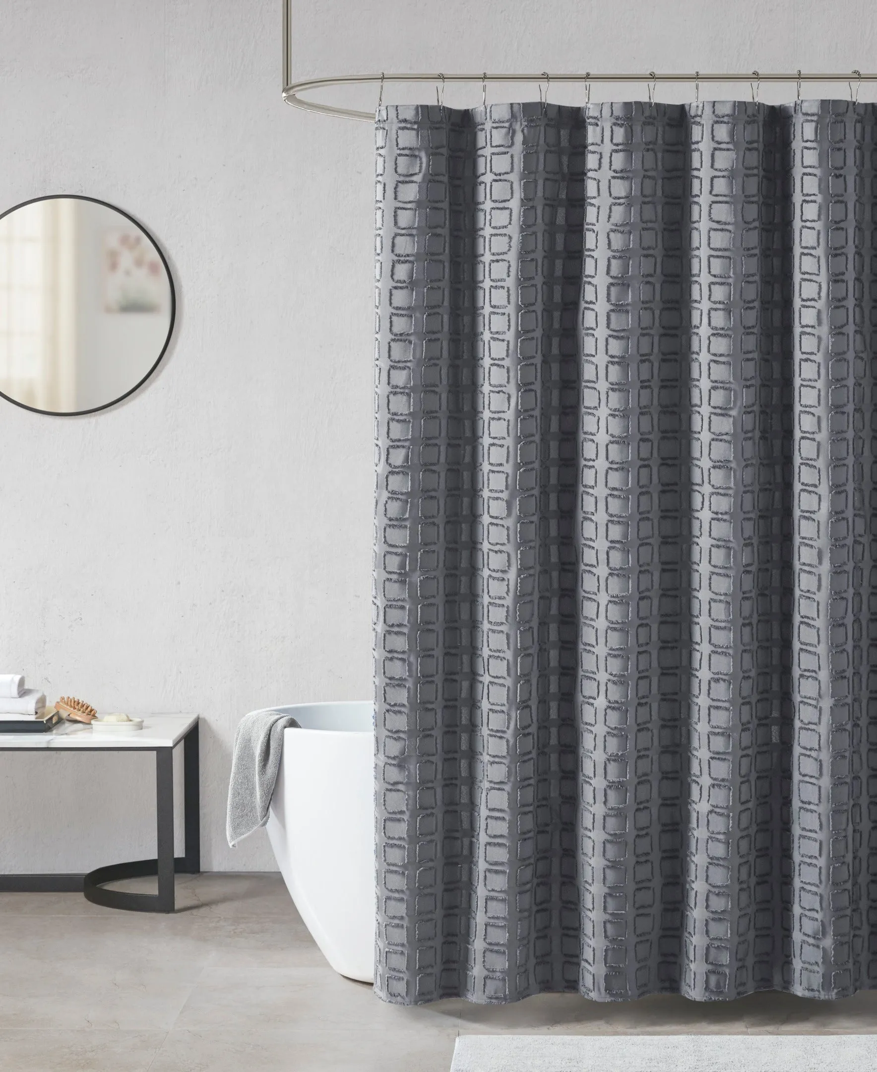Gridd Woven Clipped Solid Shower Curtain