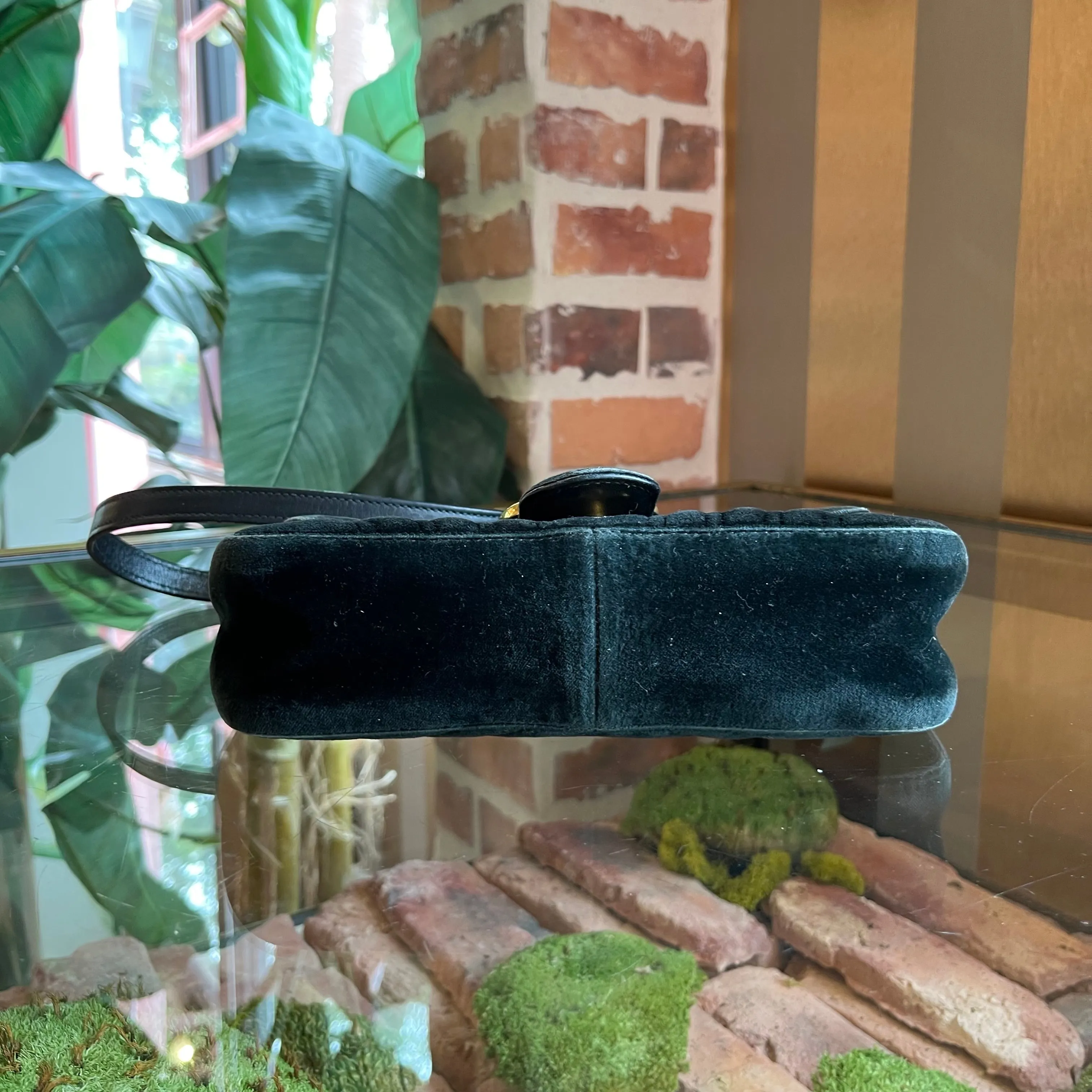 GUCCI Black Velvet Matelasse GG Marmont Shoulder Bag TS3911