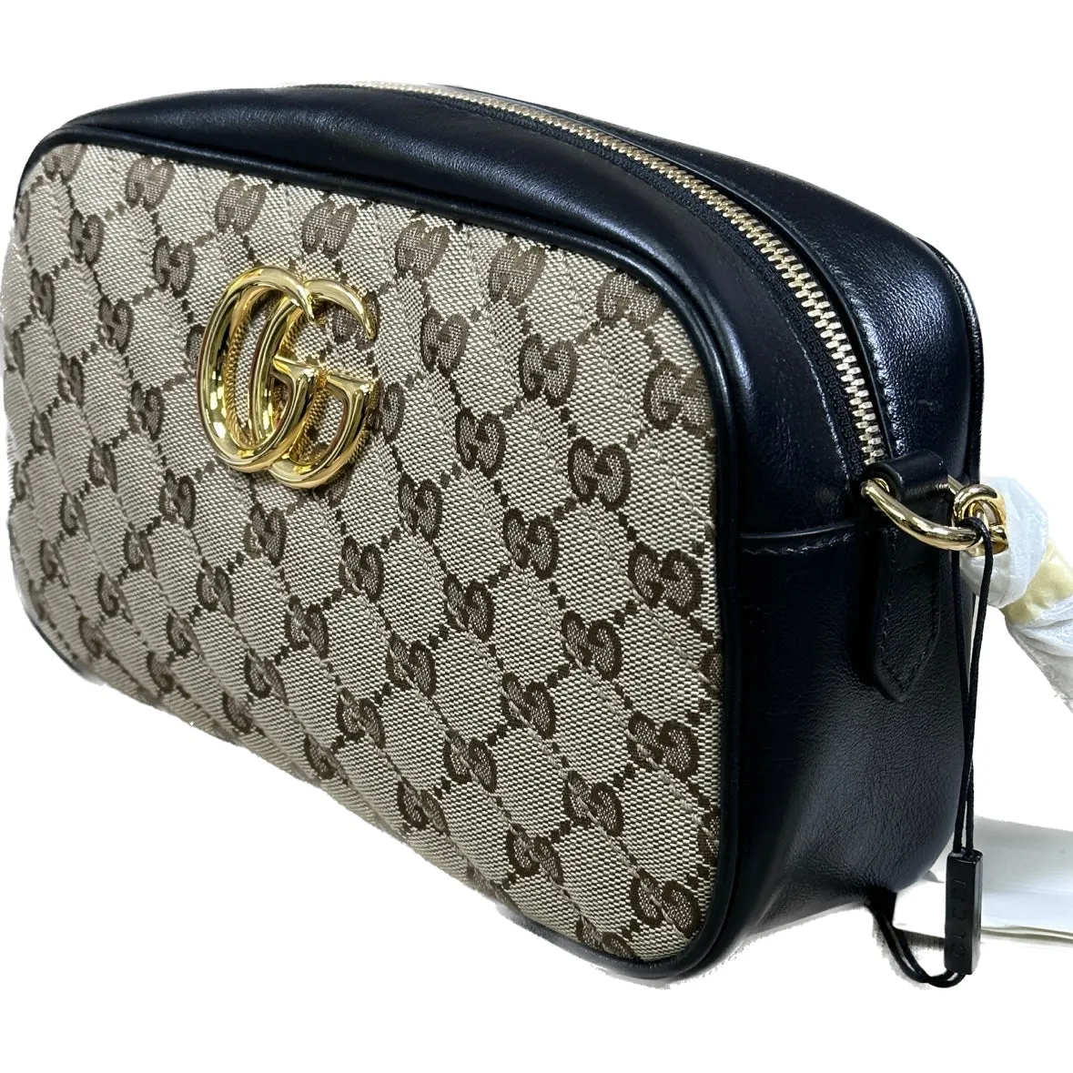 Gucci Canvas GG Marmont Crossbody Shoulder Bag - Black