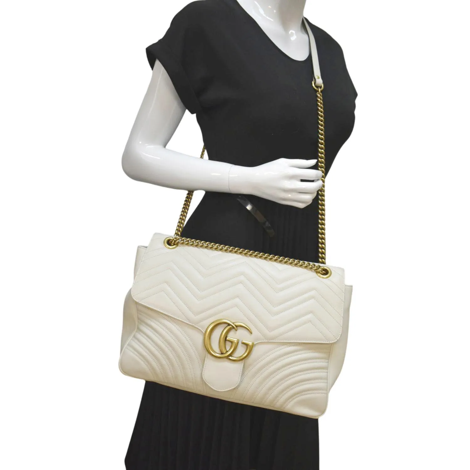 GUCCI  GG Marmont Large Matelasse Leather Shoulder Bag White 498090