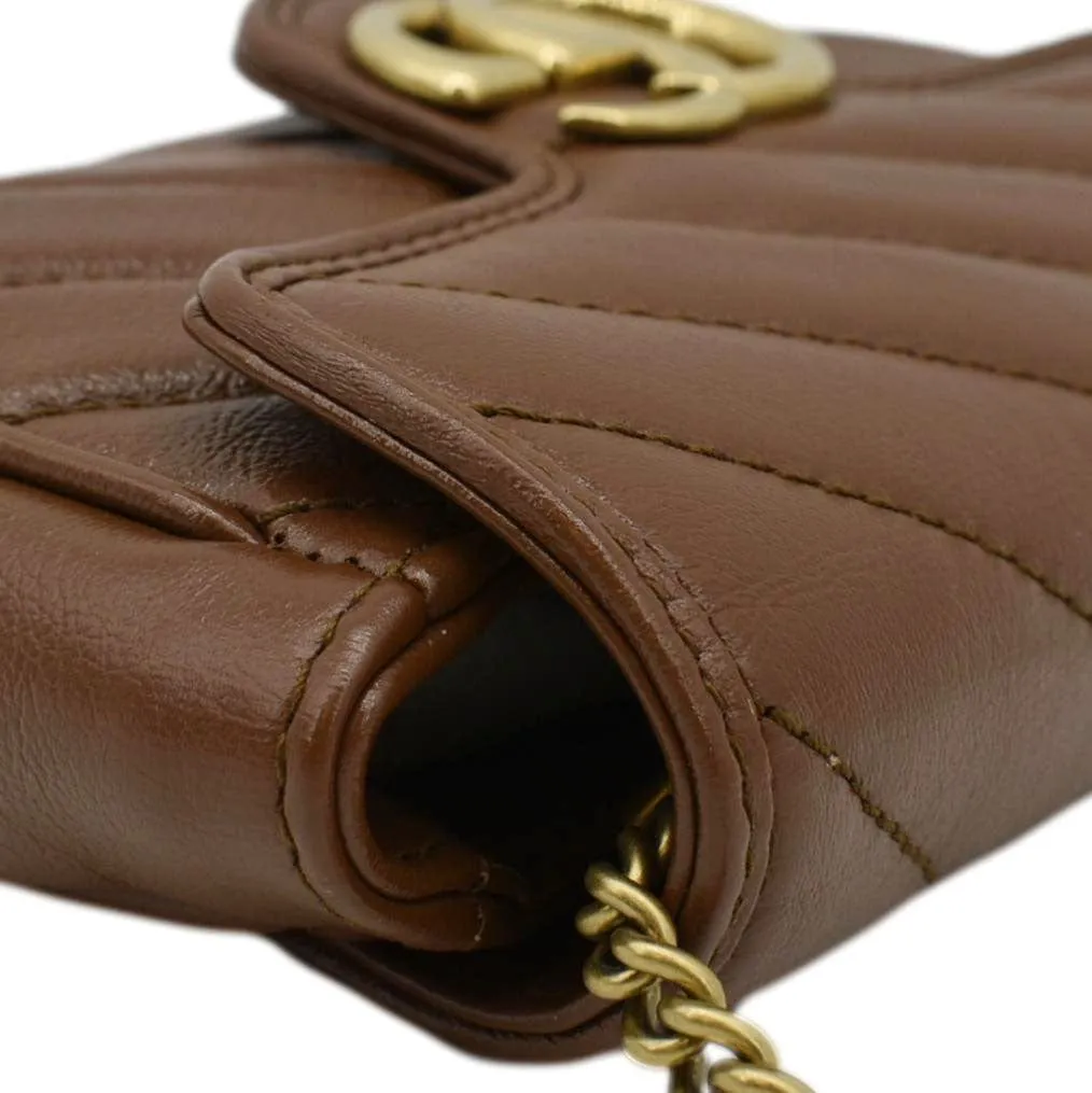 GUCCI GG Marmont Super Mini Matelasse Leather Shoulder Bag Brown 476433