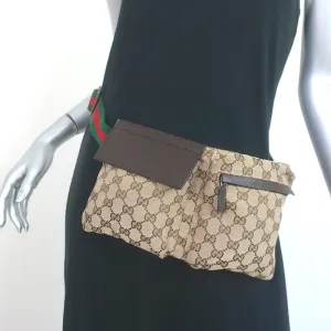 Gucci GG Monogram Canvas Double Pocket Belt Bag Brown