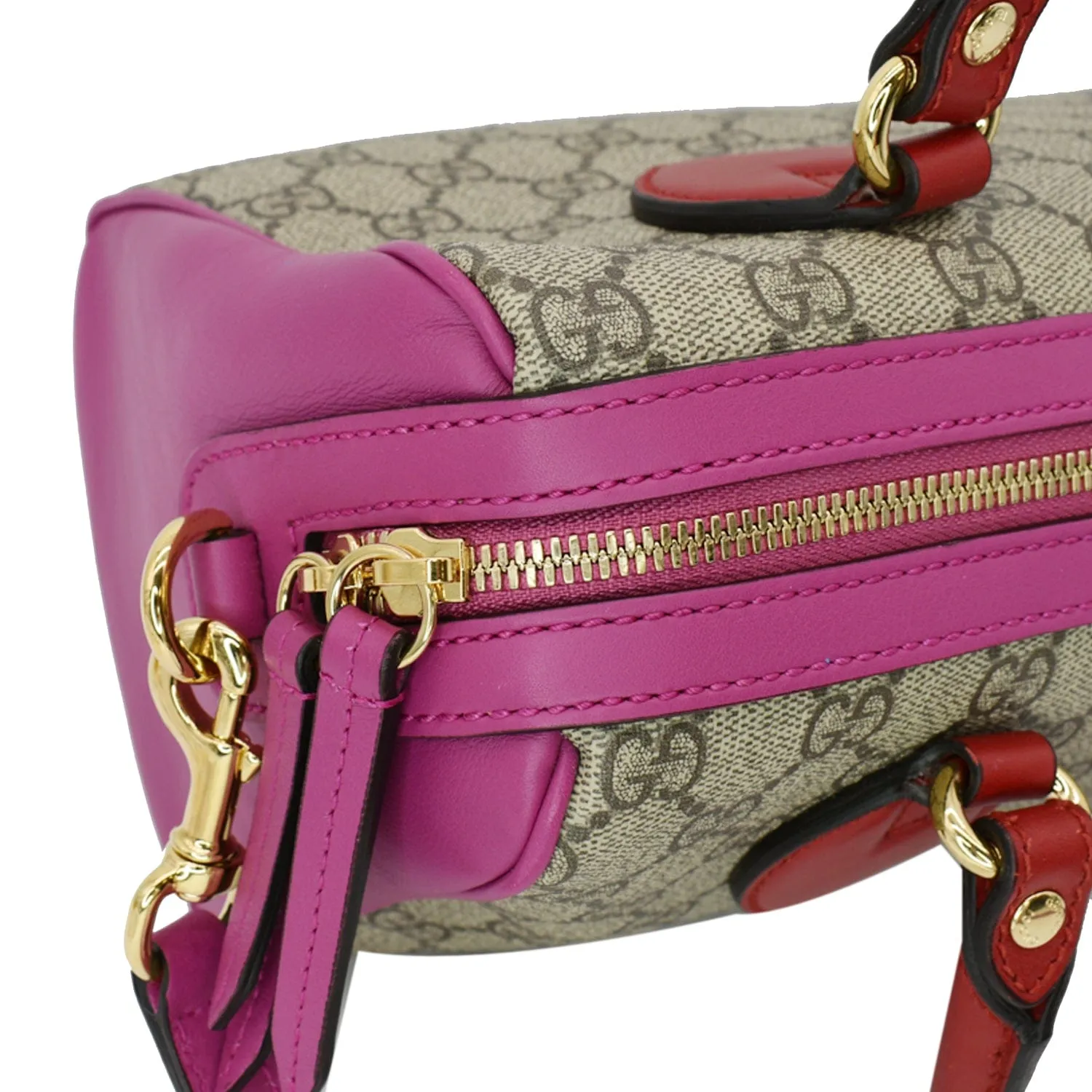GUCCI GG Supreme Top Handle Leather Boston Bag Beige 409529