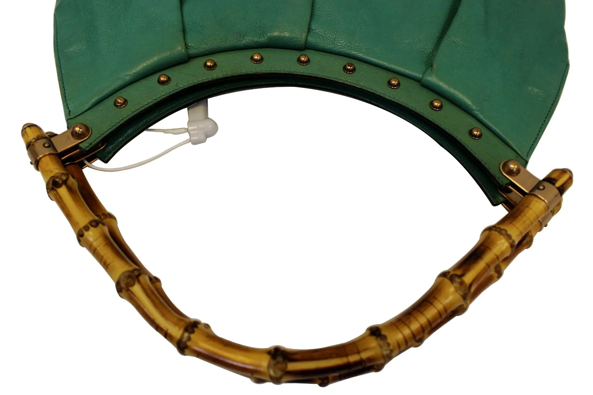GUCCI Green Leather Bamboo Top Handle Shoulder Bag 124293