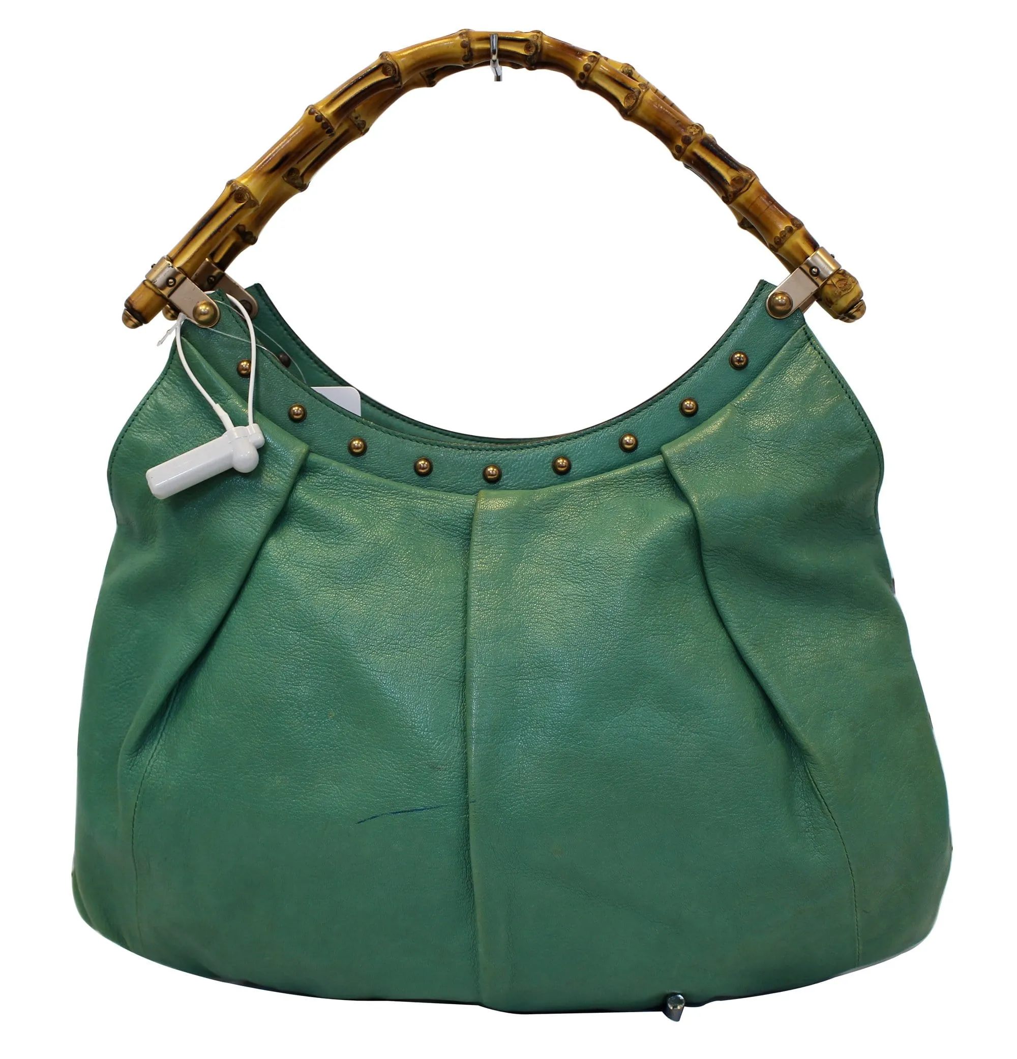 GUCCI Green Leather Bamboo Top Handle Shoulder Bag 124293