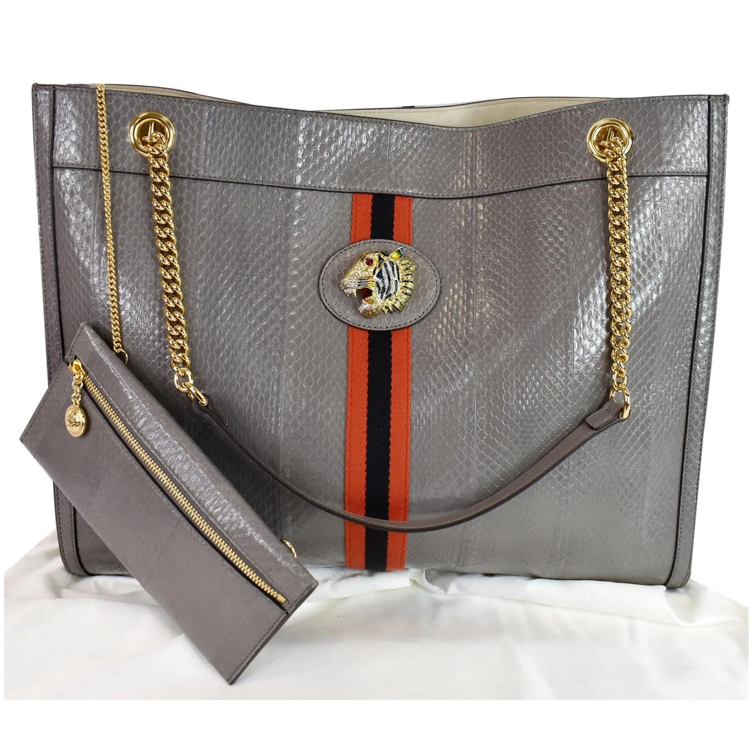 GUCCI Rajah Large Snakeskin Tote Shoulder Bag Dusty Grey 537219 - 25% OFF