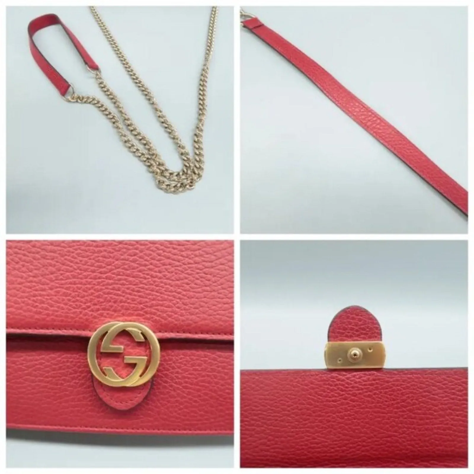 GUCCI Woc Red Leather Shoulder Bag