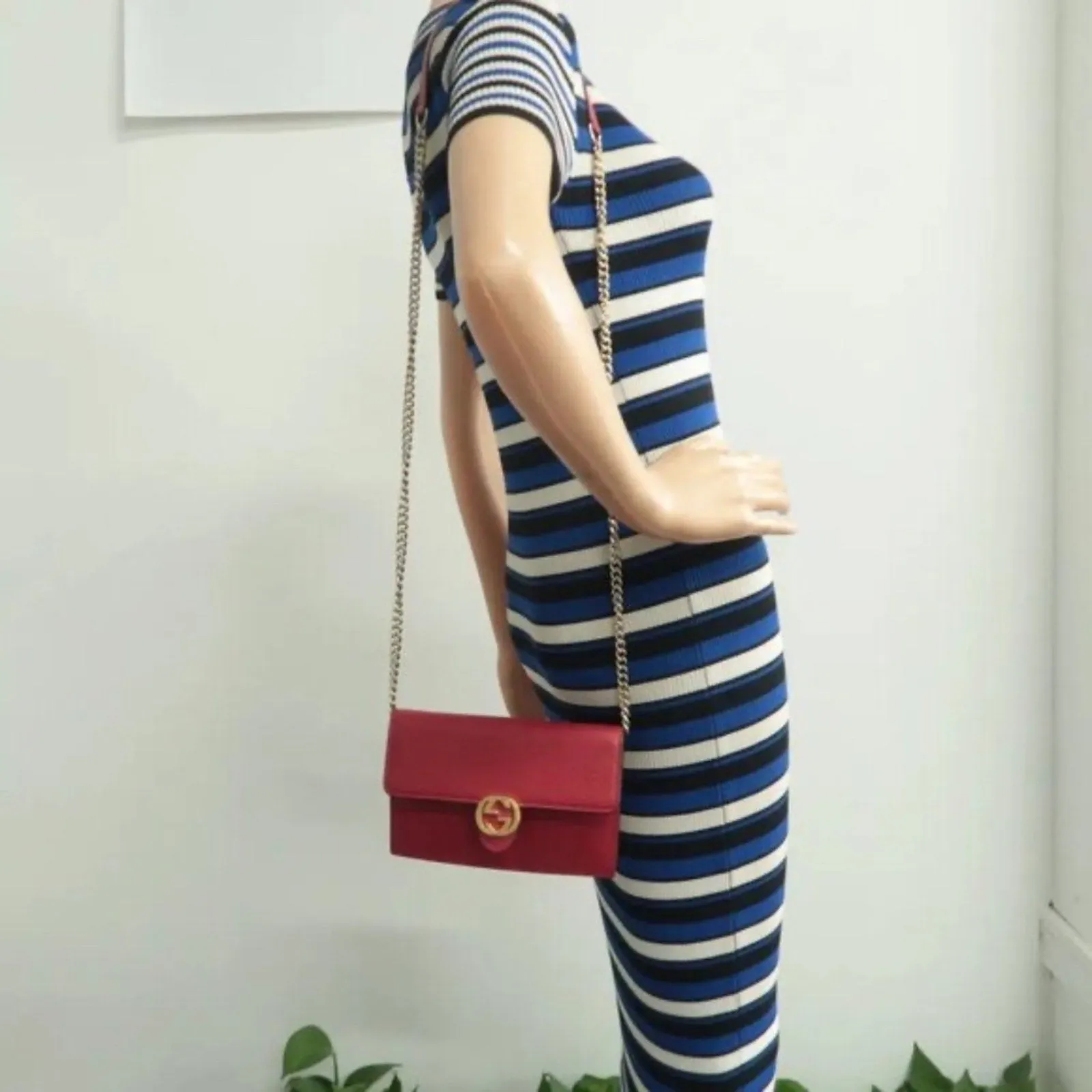 GUCCI Woc Red Leather Shoulder Bag