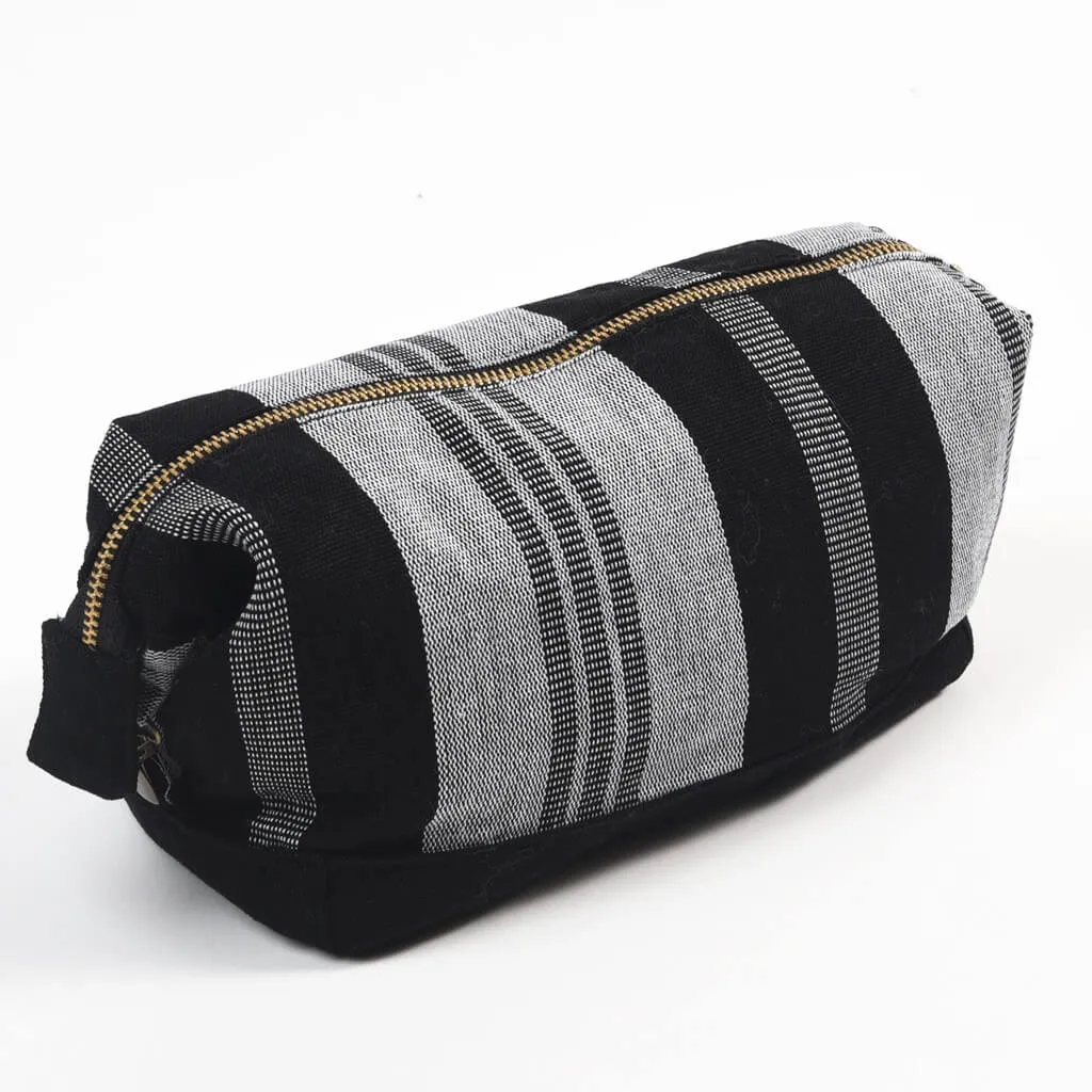 Hand Woven Toiletry Bag | Black & Gray Stripes