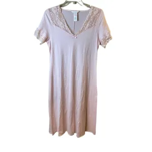 Hanro Pink Lace Trim Nightgown Short Sleeves V Neck Medium