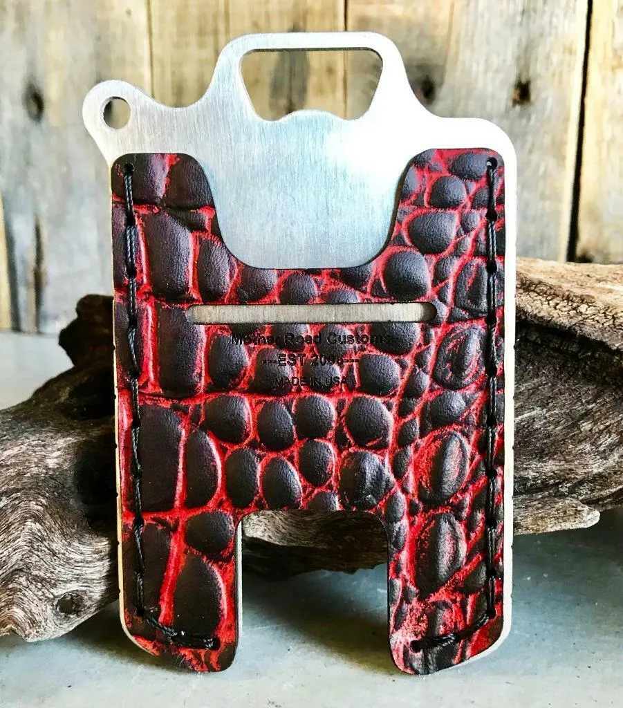 Hawk One Minimalist Men's Women's Ant Red Gator Leather Stainless Steel Wallet