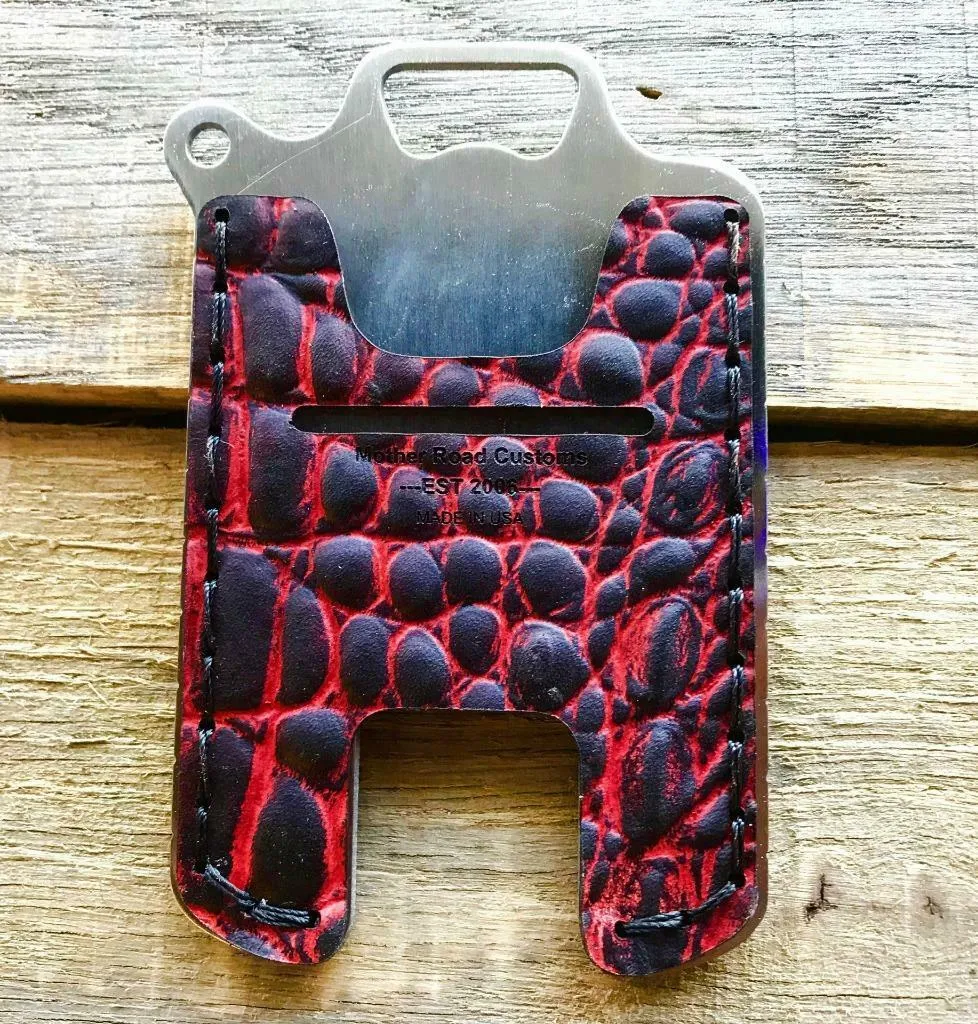 Hawk One Minimalist Men's Women's Ant Red Gator Leather Stainless Steel Wallet