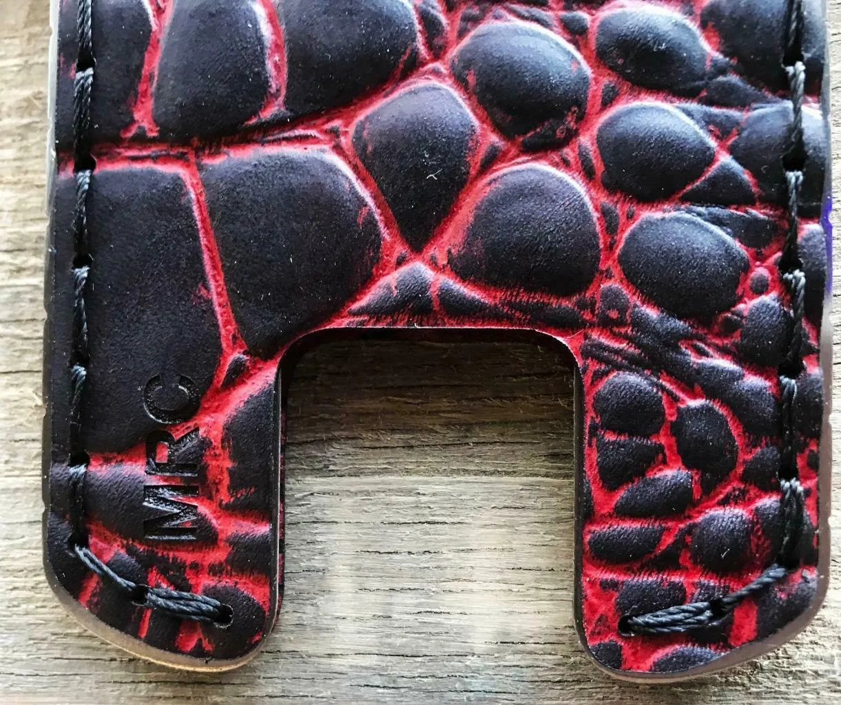 Hawk One Minimalist Men's Women's Ant Red Gator Leather Stainless Steel Wallet