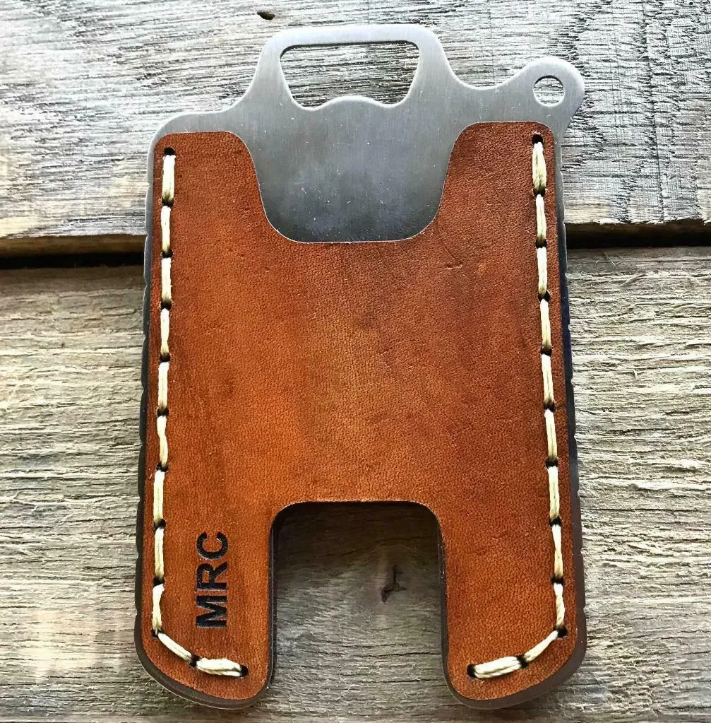 Hawk One Minimalist Men's Women's Gel Tan Veg Tan Leather Stainless Steel Wallet