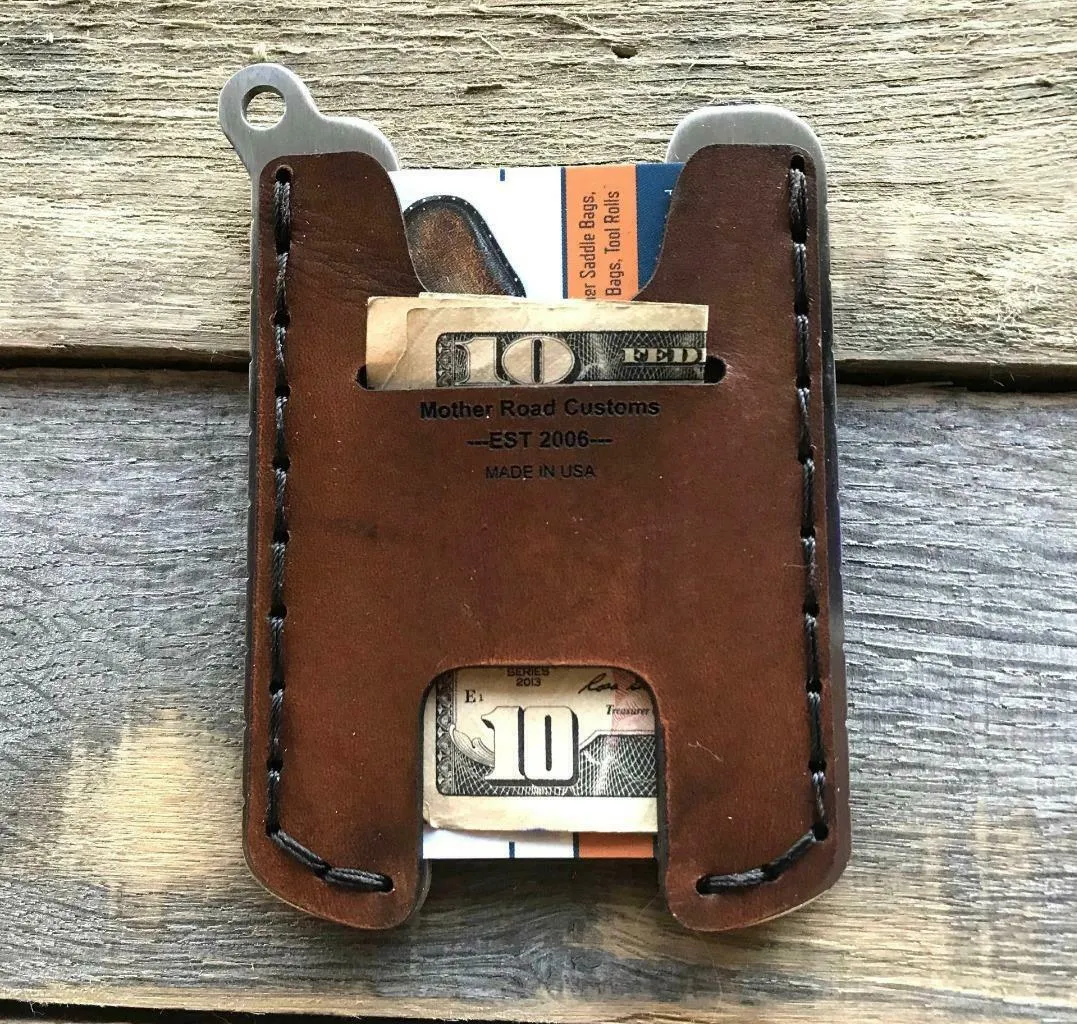 Hawk One Minimalist Men's Women's Gel Tan Veg Tan Leather Stainless Steel Wallet