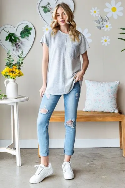 Heimish Pocketed Round Neck Short Sleeve T-Shirt