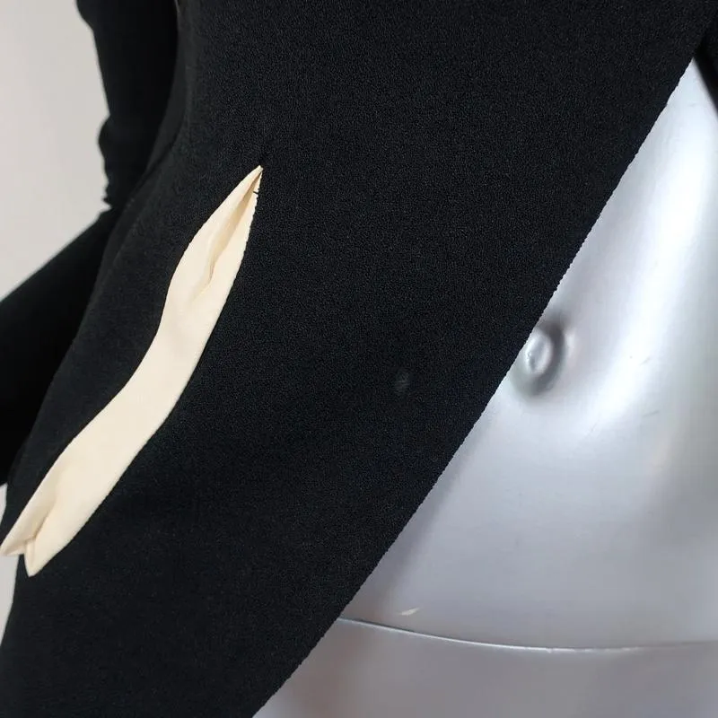 Helmut Lang Sugar Cropped Jacket Black/Cream Leather-Trim Crepe Size 0