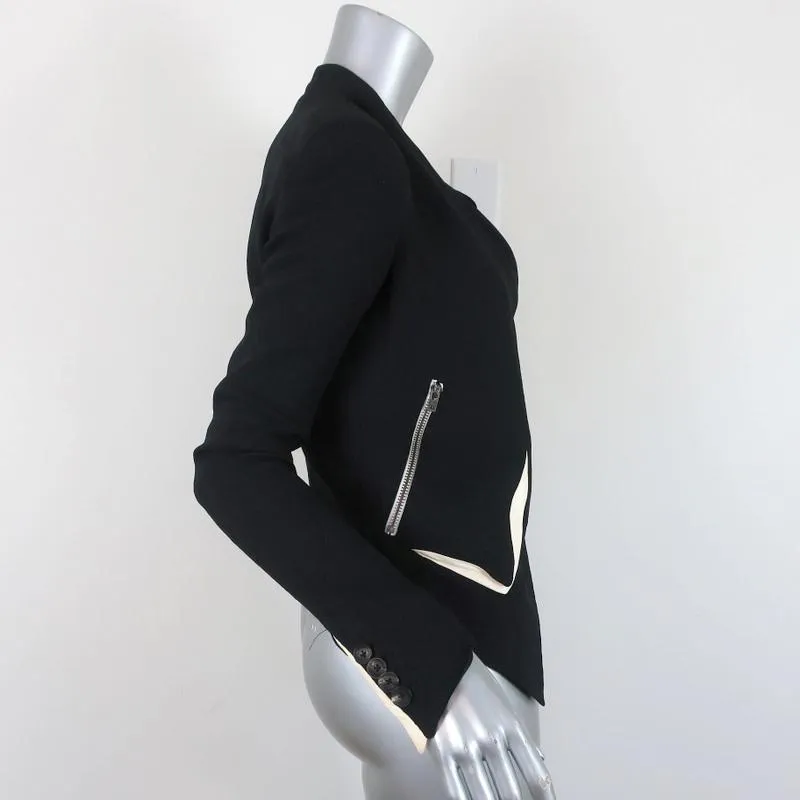 Helmut Lang Sugar Cropped Jacket Black/Cream Leather-Trim Crepe Size 0