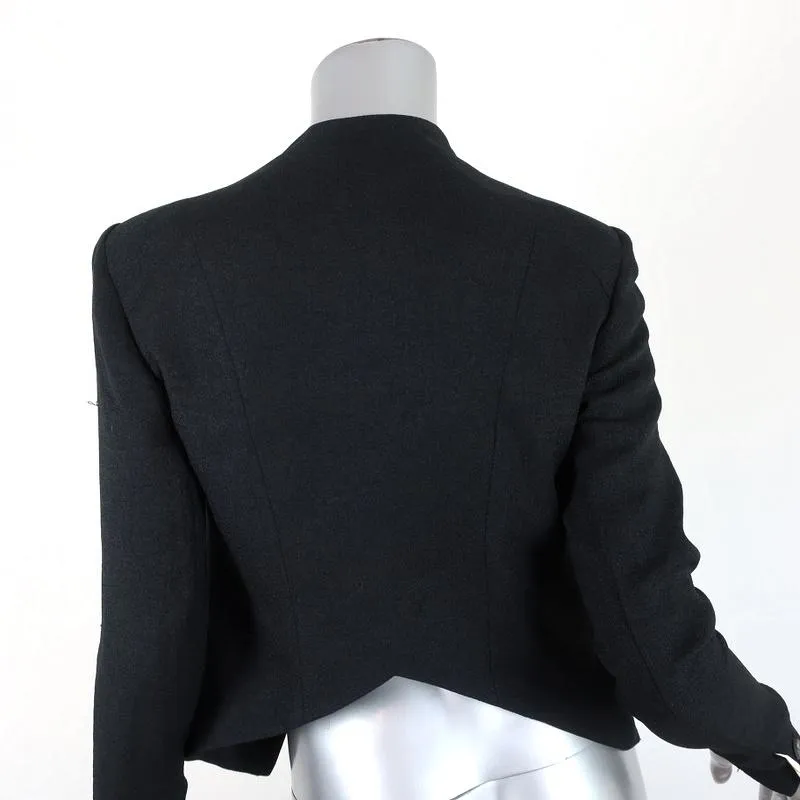 Helmut Lang Sugar Cropped Jacket Black/Cream Leather-Trim Crepe Size 0