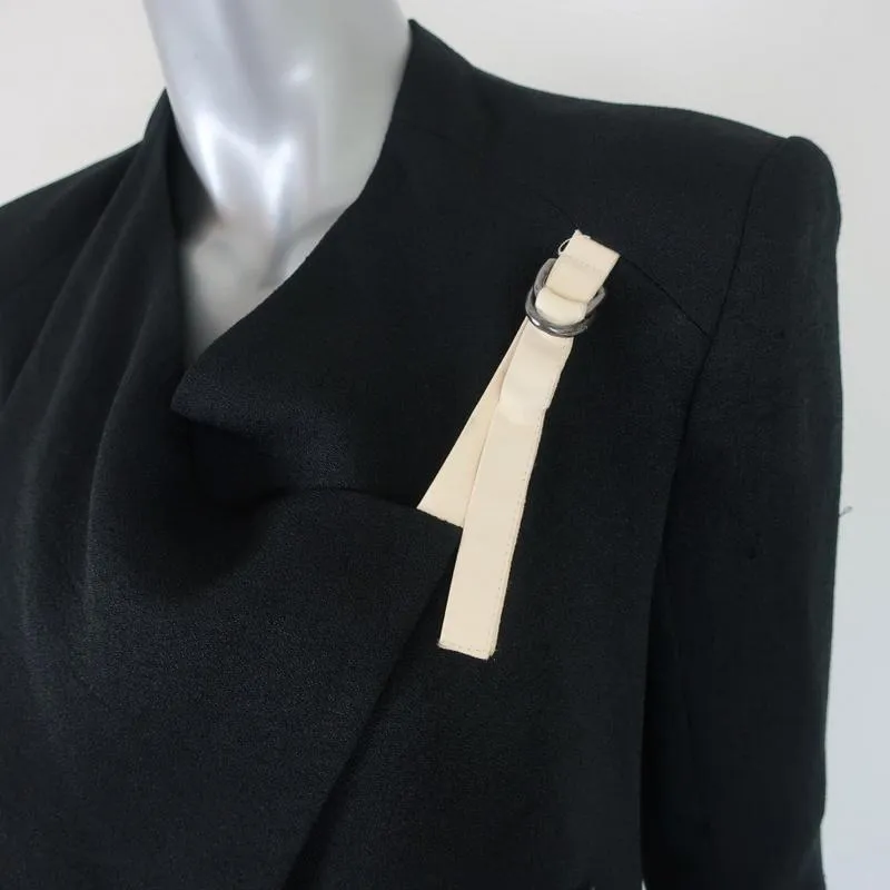Helmut Lang Sugar Cropped Jacket Black/Cream Leather-Trim Crepe Size 0