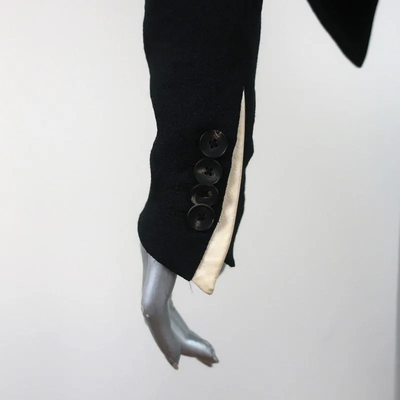 Helmut Lang Sugar Cropped Jacket Black/Cream Leather-Trim Crepe Size 0
