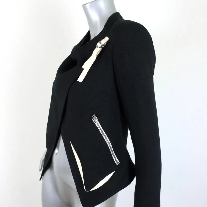 Helmut Lang Sugar Cropped Jacket Black/Cream Leather-Trim Crepe Size 0