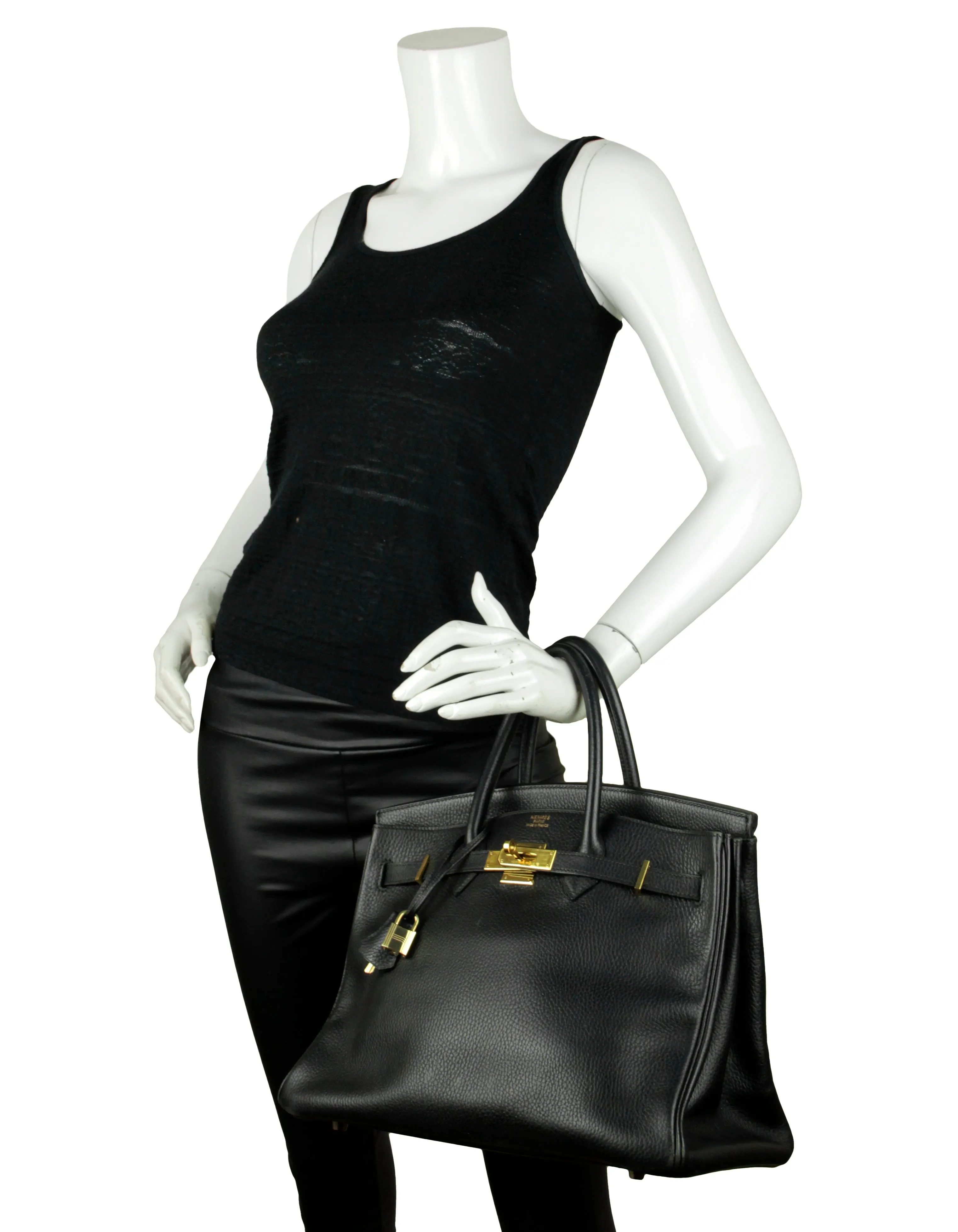 Hermes Black Clemence Leather 35cm Birkin Bag GHW
