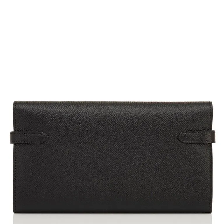Hermes Black Kelly Long Wallet Clutch Epsom Palladium Hardware